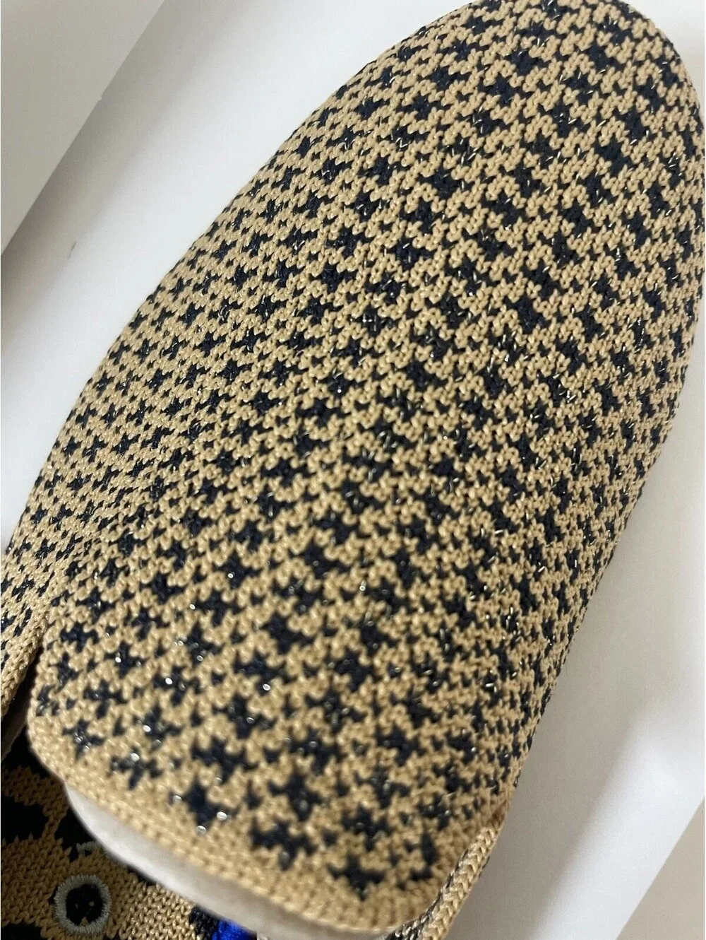 Rothys The Loafer Gold Houndstooth Tan Black Washable Slip On Flats Sz 8 NWOB